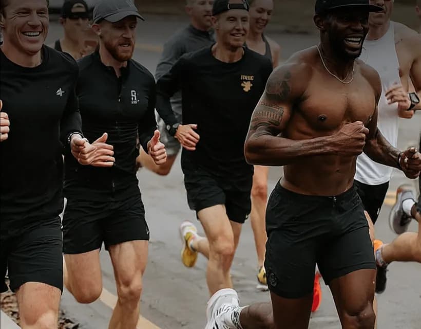 Group running outdoors in a park setting